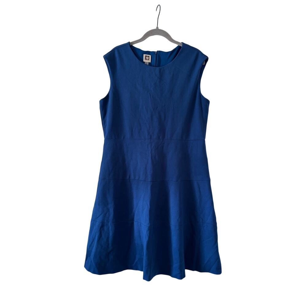 Anne Klein Blue Fit & Flare Sheath Dress Size 14 Sleeveless Career Office Midi - Picture 2 of 11